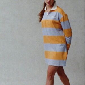 Zara Spalding stripe orange and blue long sleeves polo t-shirt dress NWT